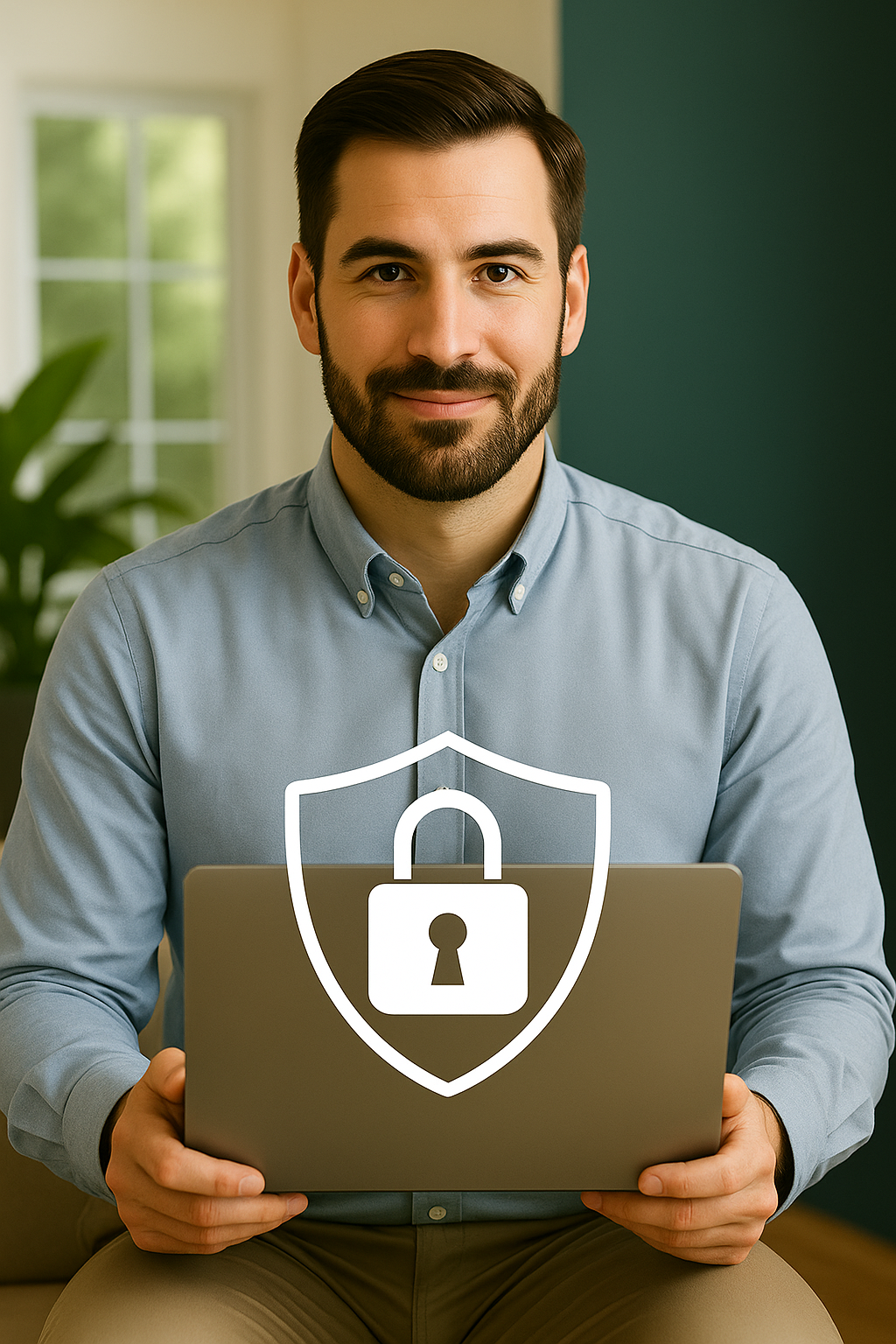 Pro avec ordi et logo sécurité